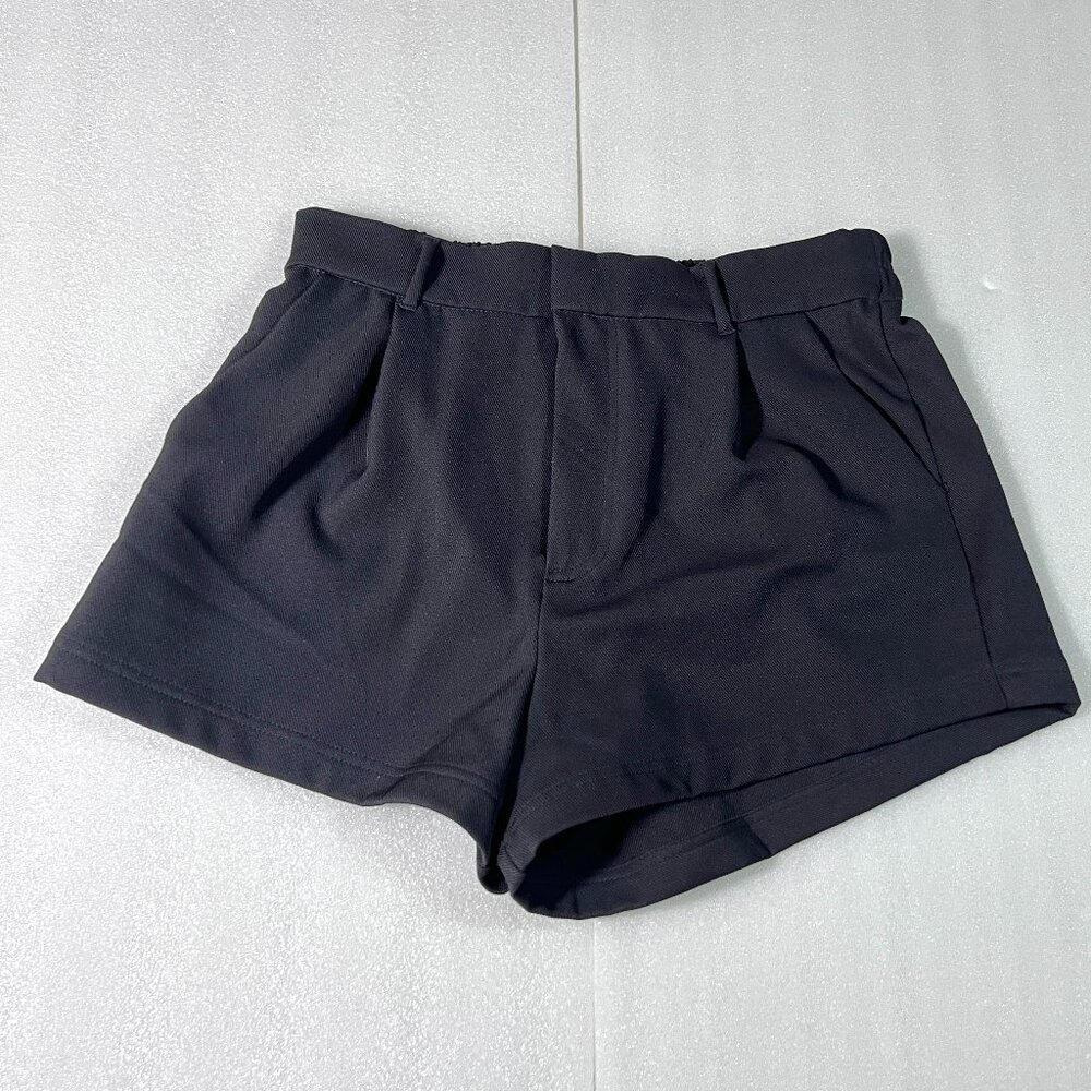 Free People Black Gray Relaxed Fit Shorts Pleated Front High Waist Small